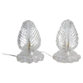 Transparent Murano Glass Pair of Table Lamps, Barovier & Toso 1950s