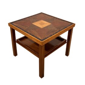 Modernist Art Deco Side Table, Walnut, Precious Woods, Lacquer, France circa 1940