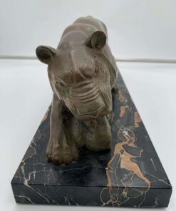 Solid Bronze Panther Sculpture - Front Face View - Styylish