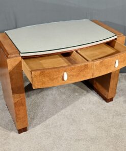 Small Desk in Amboyna Burl - Drawers Open - Styylish