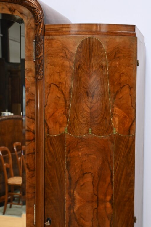 Burl Walnut Mirrored Cabinet- detail of right side- Styylish