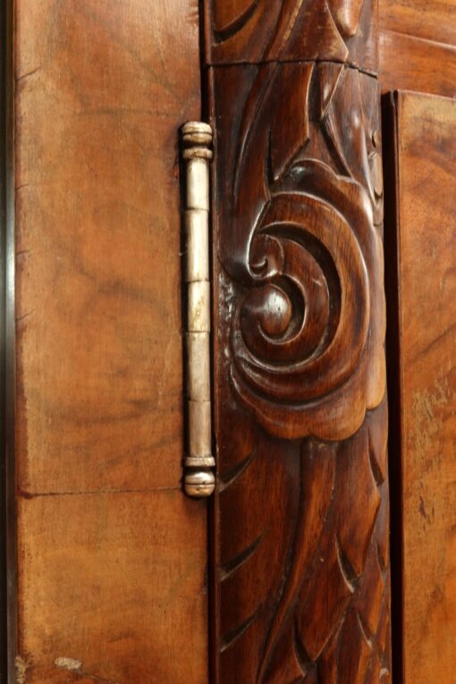 Burl Walnut Mirrored Cabinet- detail of hinges- Styylish