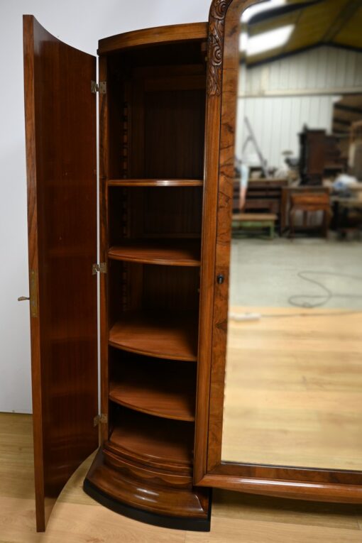 Burl Walnut Mirrored Cabinet- open left door- Styylish