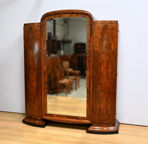 Burl Walnut Mirrored Cabinet- front view- Styylish