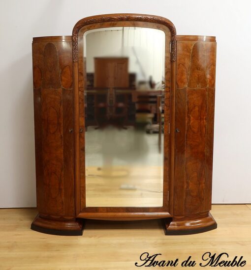 Burl Walnut Mirrored Cabinet- front view 2- Styylish