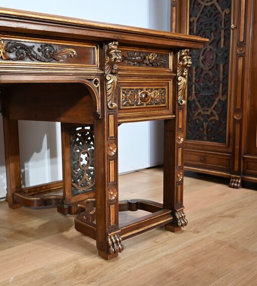 Italian Renaissance Study and Desk - Desk Front Right Carving - Styylish