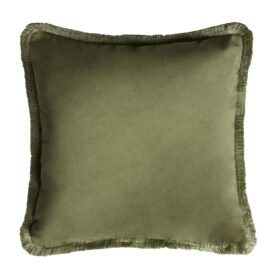 Velvet Fifty Cushion With Fringes Green, Made In Italy