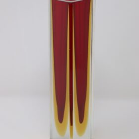 Red Yellow and Transparent Murano Glass Vase, Flavio Poli 1970s