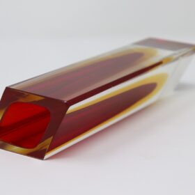 Red Yellow and Transparent Murano Glass Vase, Flavio Poli 1970s