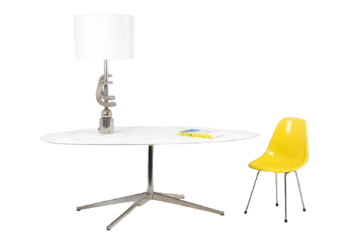 Knoll Table in Marble - Staged with Chair - Styylish