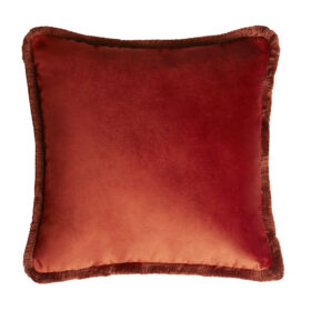 Velvet Fifty Cushion With Fringes Brick, Made in Italy