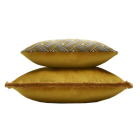 Velvet Fifty Cushion With Fringes Mustard, Made in Italy