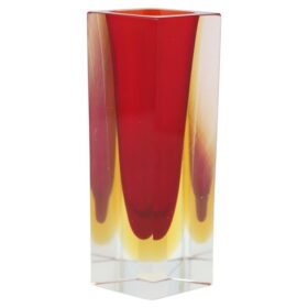 Red Yellow and Transparent Murano Glass Vase, Flavio Poli 1970s