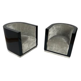 Pair of Art Deco Club Chairs, Black Lacquer, France circa 1930