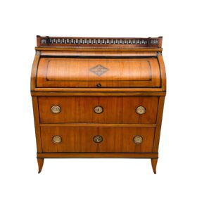 Biedermeier Roll-Top Desk, Cherry Veneer, Brass, Ink, South Germany circa 1820