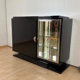 Small Art Deco Sideboard with Glass Cabinet, Black Lacquer, France circa 1930