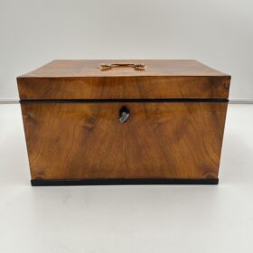 Large Biedermeier Box or Chest, Walnut Veneer, Brass, South Germany circa 1820