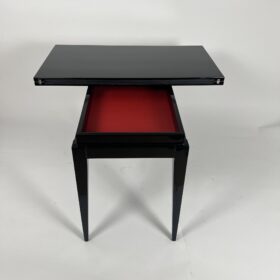 Art Deco Games Table, Black Lacquer, Red and Black leather, France circa 1930