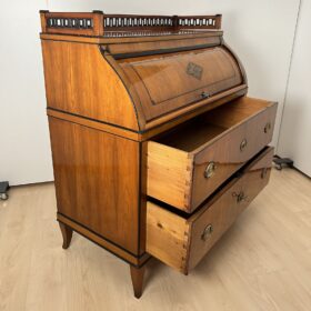 Biedermeier Roll-Top Desk, Cherry Veneer, Brass, Ink, South Germany circa 1820