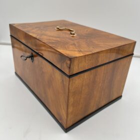 Large Biedermeier Box or Chest, Walnut Veneer, Brass, South Germany circa 1820