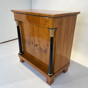 German Biedermeier Half-Cabinet, Cherry Veneer, Full Columns, Southern Germany, circa 1820