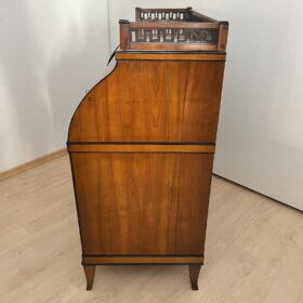 Biedermeier Roll-Top Desk, Cherry Veneer, Brass, Ink, South Germany circa 1820