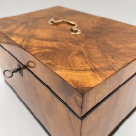 Large Biedermeier Box or Chest, Walnut Veneer, Brass, South Germany circa 1820