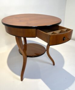 Round Biedermeier Side Table - Drawer Out - Styylish