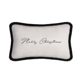 Christmas Happy White Pillow Velvet and Black Fringes