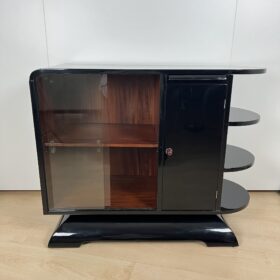 Art Deco Half Cabinet, Black Lacquer, Mahogany, France circa 1930